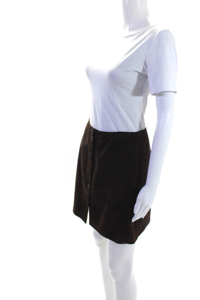 Banana Republic Womens Leather Darted Buttoned A-Line Skirt Brown Size 8
