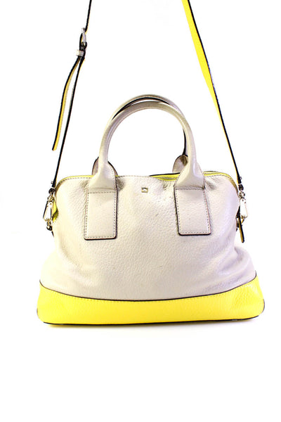 Kate Spade New York Womens Leather Colorblock Top Handle Handbag Beige Yellow