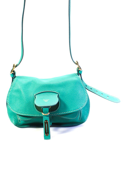 Fontana Milano Womens Wight Leather Flap Baby Top Handle Tote Handbag Teal Green
