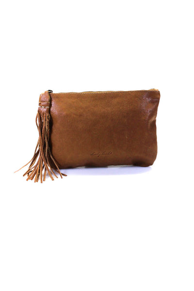 Lady Bird Womens Leather Tassel Accent Top Zip Two Pocket Clutch Handbag Brown