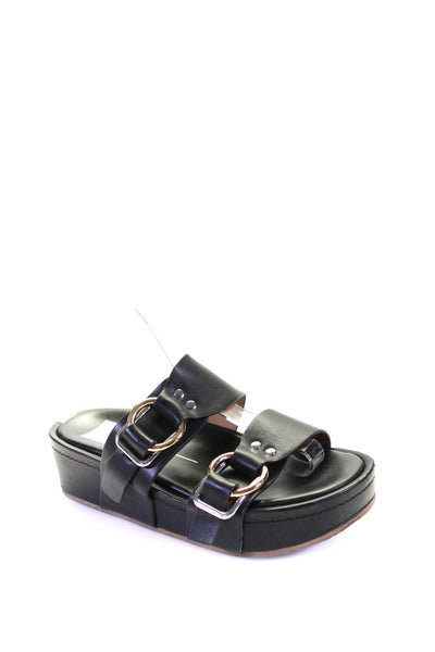 Dolce Vita Womens Leather Open Toe Double Buckle Platform Slides Black Size 8US