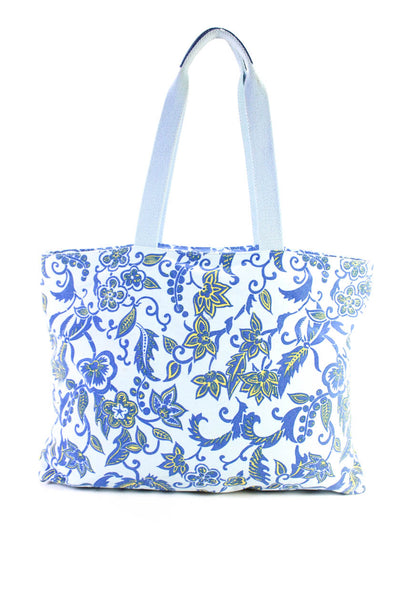 Brics Womens Floral Print Zipped Colorblock 2-Piece Tote Handbag Set Blue