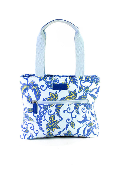 Brics Womens Floral Print Zipped Colorblock 2-Piece Tote Handbag Set Blue