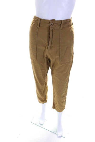 The Great Womens Cotton Buttoned Zipped Tapered Leg Pants Brown Size EUR25