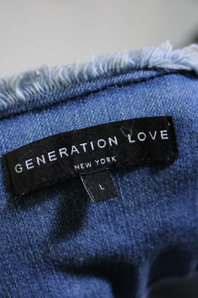 Generation Love Womens Button Front Fringe Trim Jean Jacket Blue Size Large