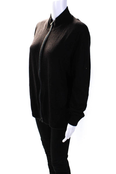 Raffi Womens Merino Wool Tight Knit Long Sleeve Full Zip Sweater Brown Size L