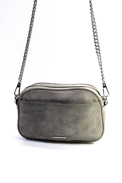 Rebecca Minkoff Suede Chain Link Adjustable Strap Crossbody Handbag Slate Gray