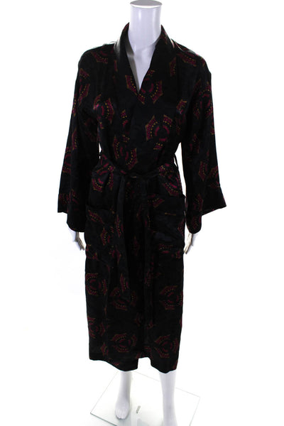 ALC Womens Long Sleeve Belted Printed Silk Kimono Black Multi Size 0