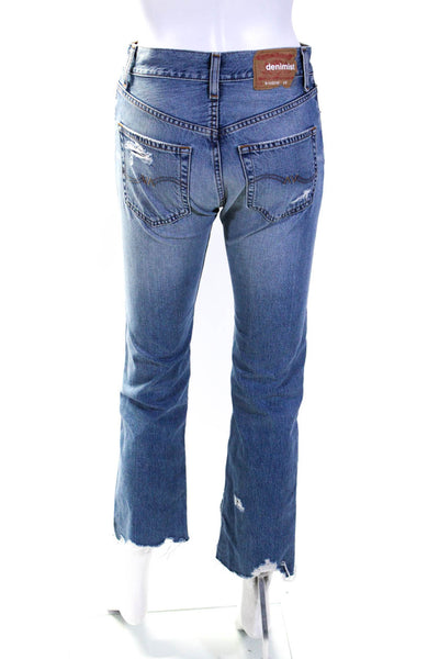 Denimist Womens High Rise Distressed Fringe Joni Straight Leg Jeans Blue Size 24