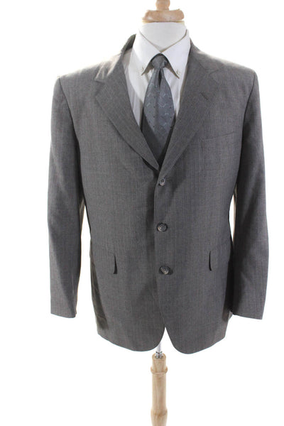 Corbin Mens Striped Print Collared Buttoned Long Sleeve Blazer Gray Size EUR44