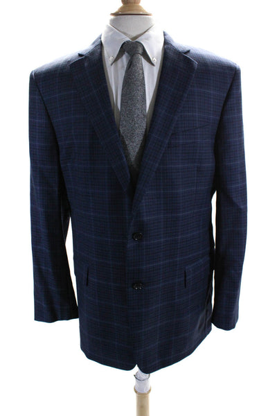 Brooks Brothers Mens Striped Check Print Buttoned Blazer Jacket Blue Size EUR44