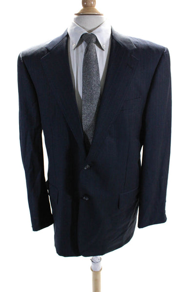 Hickey Freeman Mens Wool Striped Print Buttoned Collared Blazer Blue Size EUR41