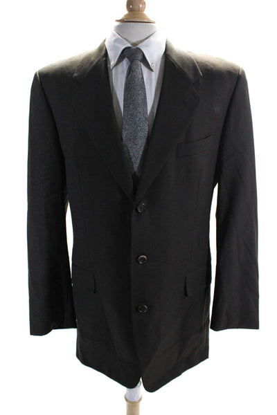 Hickey Freeman Mens Wool Buttoned Collared Textured Blazer Brown Size EUR42