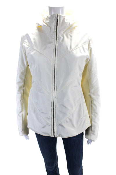 Post Card Womens Long Sleeve Full Zip Quilted Hooded Jacket Ivory White Size 6