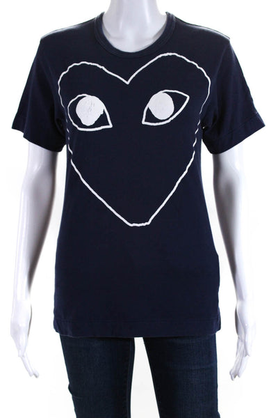 Play Comme Des Garcons Womens Heart Graphic Tee Shirt Navy Blue Size Small