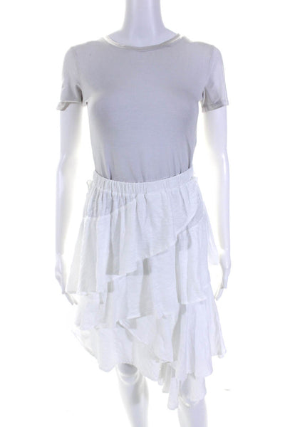 Goldie Womens Tiered A Line Asymmetrical Skirt White Cotton Size Extra Small