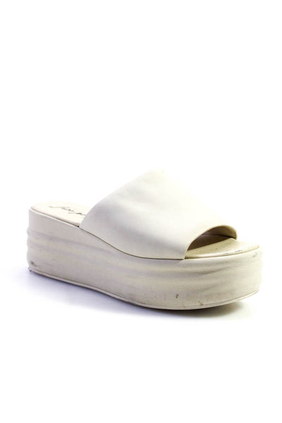 Free People Womens Leather Slide On Platform Wedge Sandals White Size 38  8