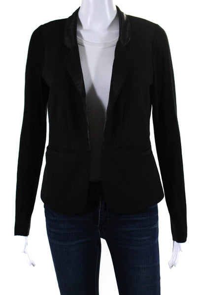 Lola & Sophie Womens Ribbed Sleeves Open Front Light Jacket Black Size Small