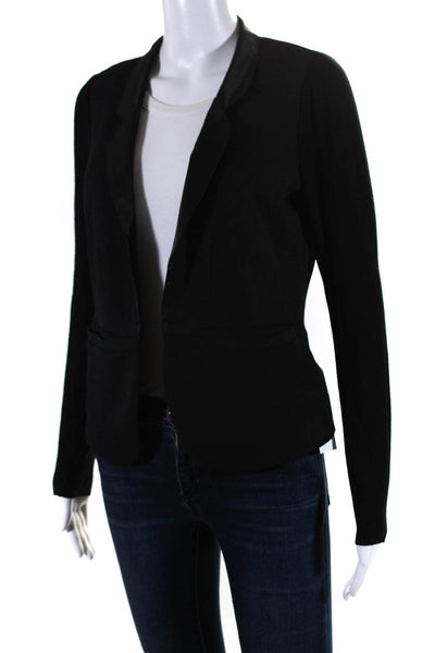 Lola & Sophie Womens Ribbed Sleeves Open Front Light Jacket Black Size Small
