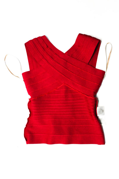 Herve Leger Womens Red Textured Criss Cross Front Sleeveless Blouse Top Size S