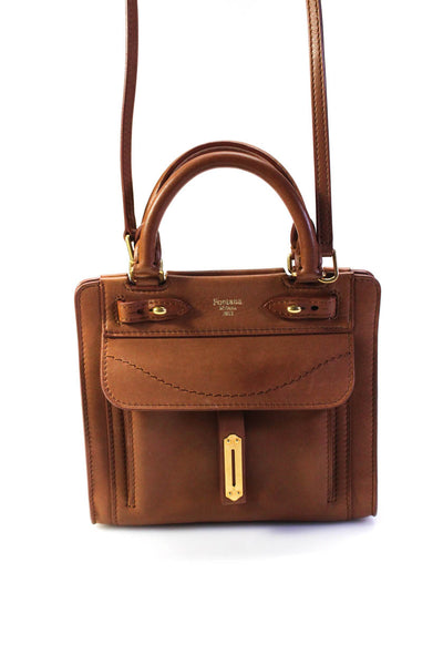 Fontana Womens Alef Small Rolled Handle Leather Crossbody Satchel Handbag Tan