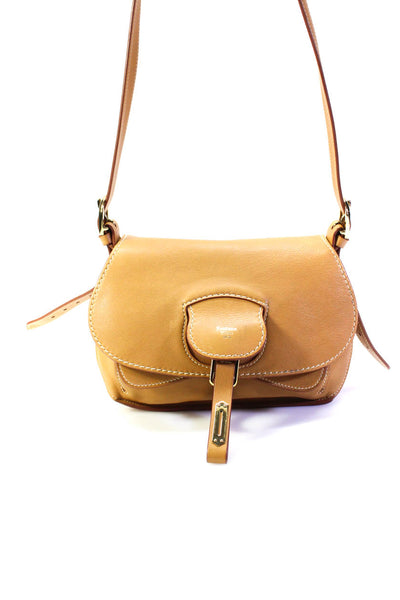 Fontana Milano Womens Wight Leather Flap Baby Top Handle Tote Handbag Tan