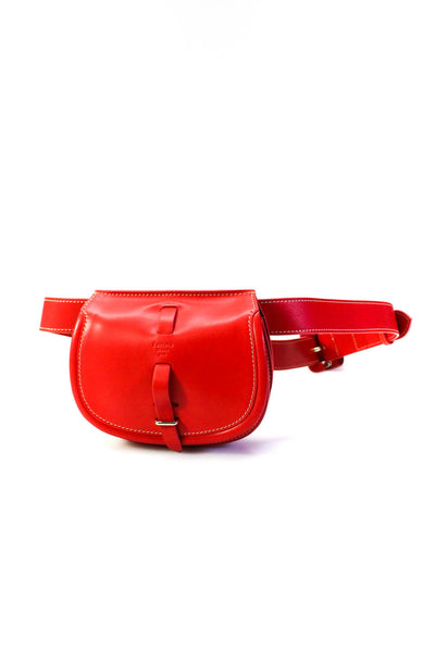 Fontana Milano Womens Small Leather Flap Adjustable Belt Bag Handbag Red
