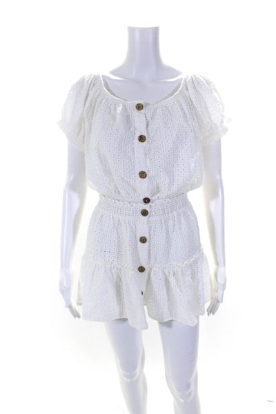 Eberjey Womens Cotton Textured Buttoned Cropped Top Skirt Set White Size L