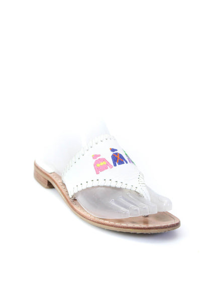 Jack Rogers Womens Leather Embroidered Slide On Thong Sandals White Size 6M