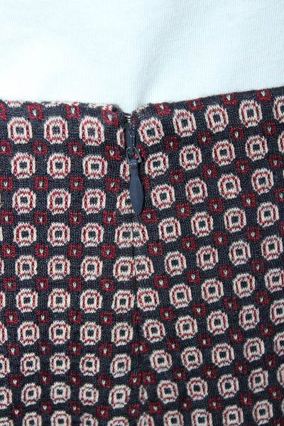 Theory Womens Back Zip Geometric Printed Knit Pencil Skirt Black Red Size 4