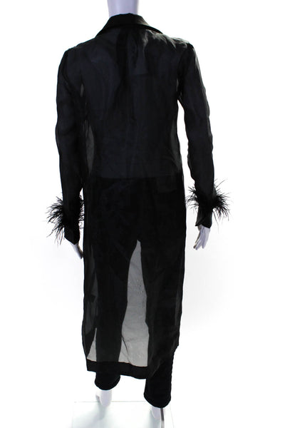 NBD Womens Long Sleeve Feather Fringe Sheer Kimono Jacket Black Size XS