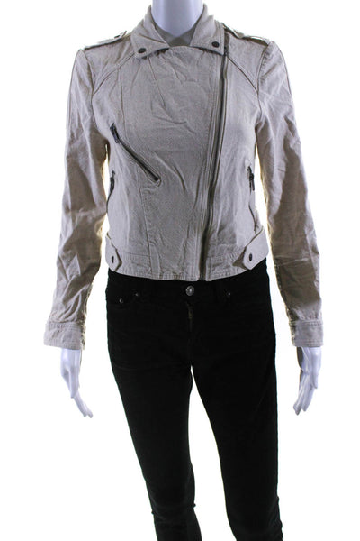Greylin Anthropologie Womens Long Sleeve Full Zip Crop Biker Jacket Tan Size S