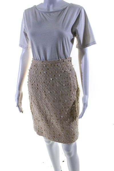 Douglas Hannant Womens Beige Textured Lined Knee Length Pencil Skirt Size 4