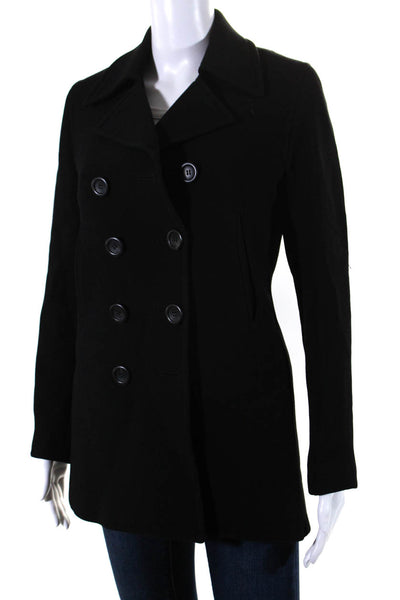 J Crew Women's Collared Long Sleeves Double Breast Pockets Coat Black Size S