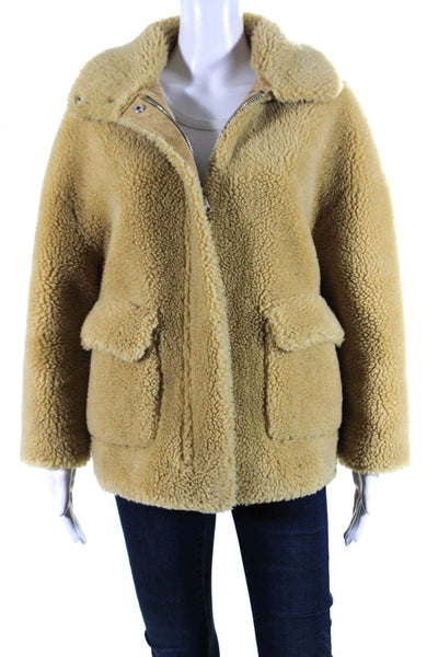 Zara Womens Zippered Collared Long Sleeved Sherpa Jacket Light Brown Size XS