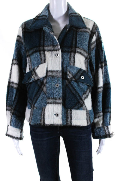 Zara Womens Plaid Tight Knit Long Sleeved Buttoned Jacket Blue White Size XS