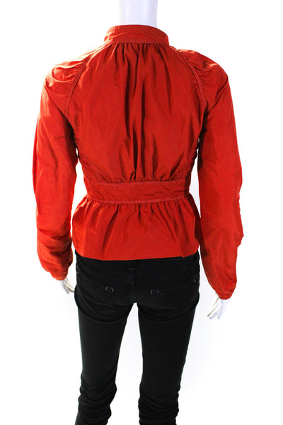 BCBGMAXAZRIA Womens Ruched High Neck Long Sleeve Zip Up Jacket Orange Size XXS