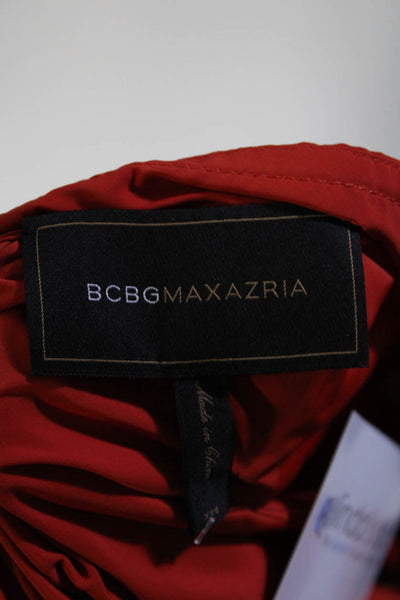 BCBGMAXAZRIA Womens Ruched High Neck Long Sleeve Zip Up Jacket Orange Size XXS