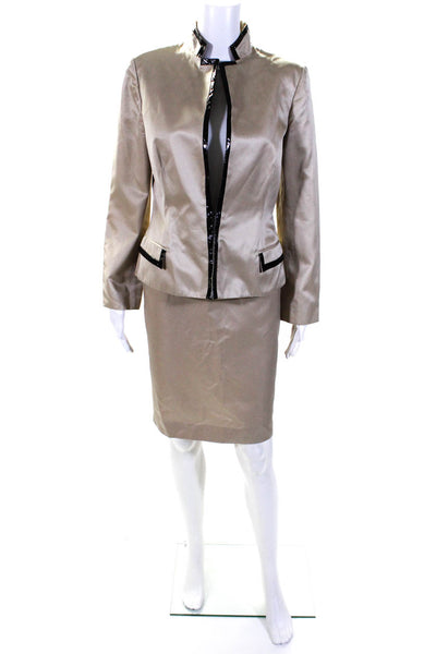 Lana Marks Womens Faux Leather Trim Sateen Skirt Suit Set Beige Size IT 42