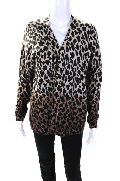 27 Miles Womens Cashmere Ombre Animal Print Open Front Cardigan Brow Size S