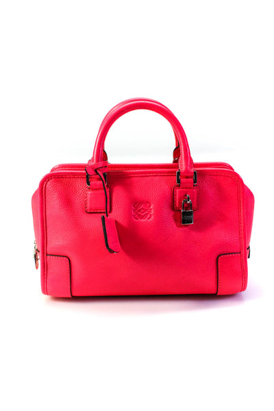Loewe Womens Double Handle Grain Leather Amazona 28 Shoulder Handbag Neon Pink
