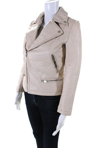 Zara Womens Zipped Collared Long Sleeve Motorcycle Jacket Beige Size XS