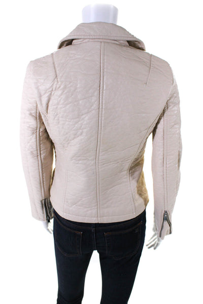 Zara Womens Zipped Collared Long Sleeve Motorcycle Jacket Beige Size XS