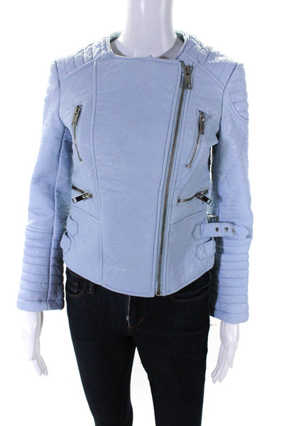 Zara Womens Zipped Darted Round Neck Quilted Long Sleeve Jacket Blue Size S