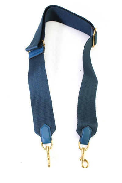 Anya Hindmarch Womens Gold Tone Blue Canvas Leather Trim 44" Handbag Strap