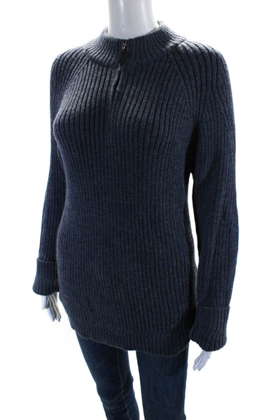 Alicia Adams Womens 100% Alpaca Quarter Zip Long Sleeved Sweater Blue Size M
