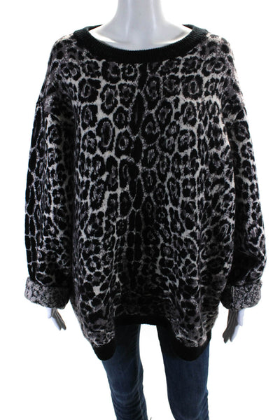 Roberto Cavalli Womens Leopard Print Relaxed Sweater Black Purple White Size 48