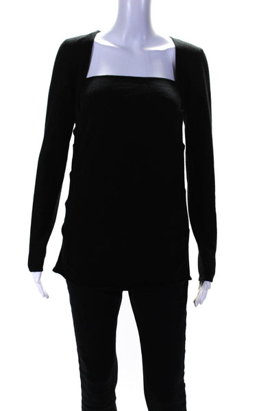 Nicole Miller Womens Long Sleeve Square Neck Cashmere Sweater Black Size Medium