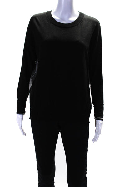 Alexander Wang Womens Mesh Trim Crew Neck Sweatshirt Black Wool Size Medium