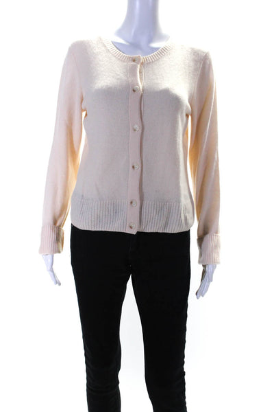 Vince Womens Button Front Round Neck Cashmere Sweater Beige Size Large